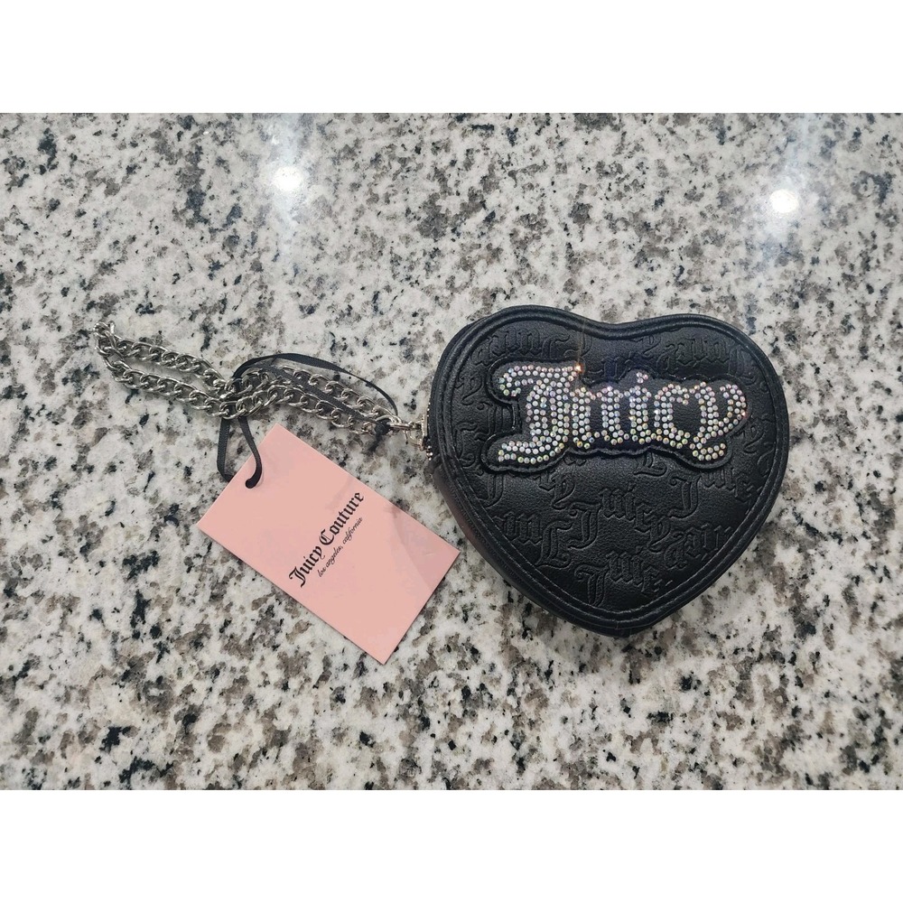 New Women's Juicy Couture String Of Pearls Zip Around Wristlet Heart Wallet